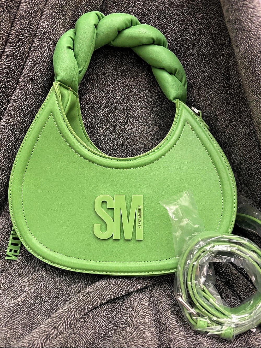 Steve Madden Bshaw Green Shoulder Bag with Braided Handle